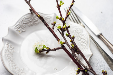 Wall Mural - Spring table setting with cherry blossom