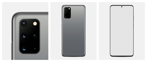 Mock-up smartphone Gray color. Back side smartphone with camera and blank screen smartphone for your design. Vector illustration EPS10