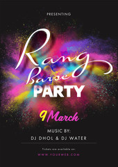 Poster - Rang Barse Party Invitation, Template or Flyer Design with Event Details on Dry Color Splash Background.