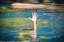 The Man's Hand And Asked For Help From Drowning In The Pool