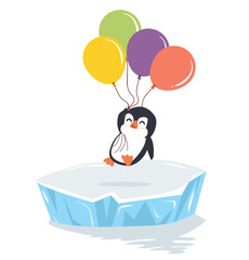 Wall Mural - Happy penguin holding balloons on ice floe