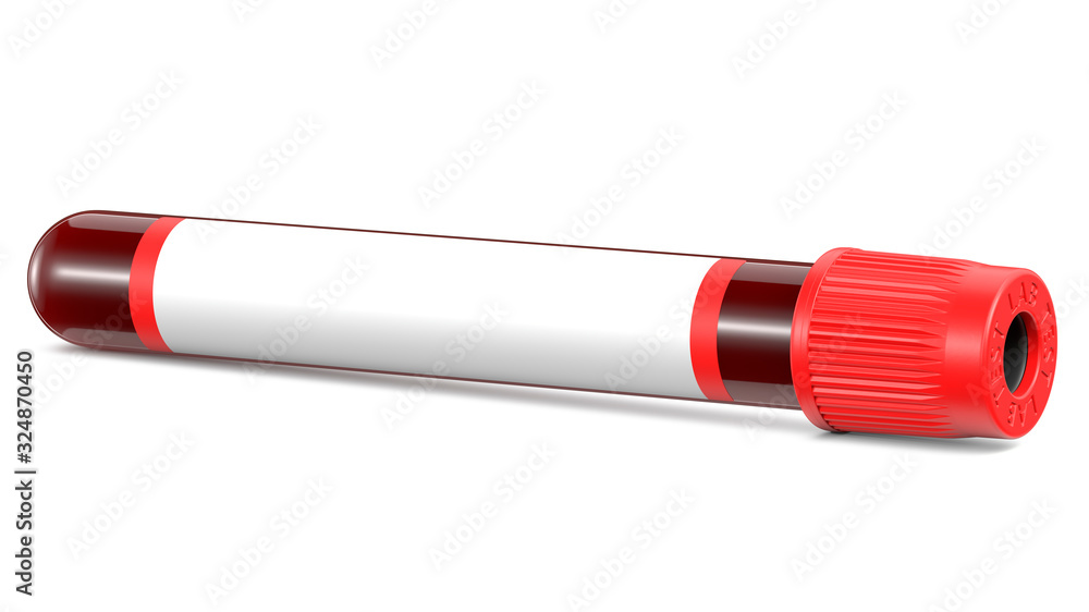 Tube with blood sample Isolated on white background. 3d rendering ...