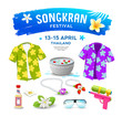 Songkran festival thailand collections isolated on white background, vector illustration