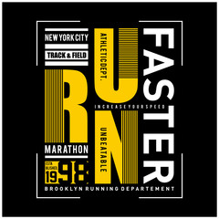 Wall Mural - Vector illustration on a theme of marathon and running in New York City, Brooklyn. Sport typography, t-shirt graphics, poster, print, run, banner, flyer, postcard - Vector