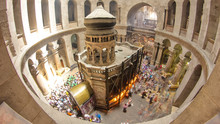 The Holy Sepulchre Church Inside From Top In Jerusalem Timelapse.
