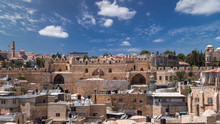 Panorama Of Jerusalem Old City And Damascus Gate Timelapse From Austrian Hospice Roof, Israel
