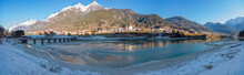 The Panoramic View Of Auronzo And The Frozen Lake Santa Katerina, Dolomites, Italy