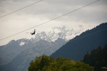 Mestia, Georgia - October 2, 2018: View to the mountains from Hatsvali cable car, Svaneti