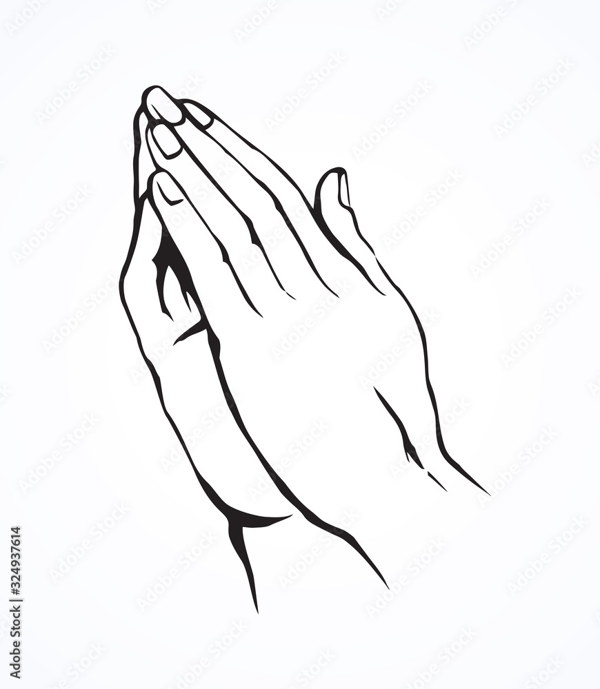 Praying hands. Vector drawing - obrazy, fototapety, plakaty 