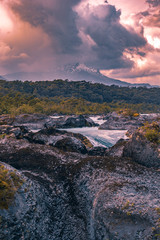 Patagonia el chalten secret waterfall in los glaciares national park argentina. mount fitz roy in the background