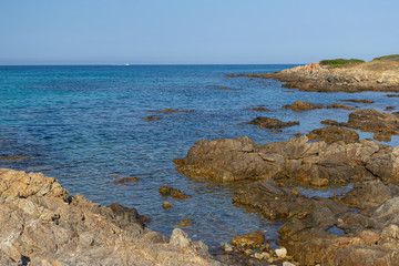 Wall Mural - stony coast line of Sardinia island, Tyrrhenian coast, Italy