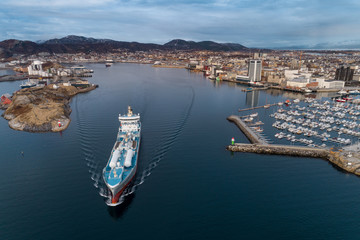 A tanker 147 meter long LNG-driven chemical tanker, here on its way from the port in Bodø.