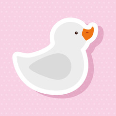 Sticker - cute duck rubber toy in pink background vector illustration design