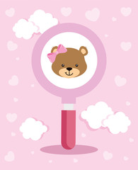 Canvas Print - face of cute teddy bear female in magnifying glass vector illustration design