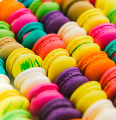 Wall Mural - A french sweet delicacy, macaroons variety closeup.macaroon colourful texture.