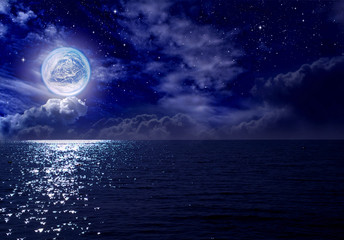 Wall Mural - Rise of a planet like earth above the sea of the Earth