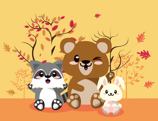 Poster - cute animals group in landscape scene