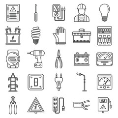 Sticker - Safety electrician service icons set. Outline set of safety electrician service vector icons for web design isolated on white background