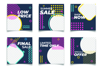 Fototapete - Business presentation template Social media pack. Set of modern square blog posts Editable simple info banner for app, web mail