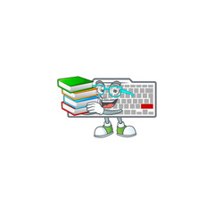 Sticker - A brainy clever cartoon character of white keyboard studying with some books