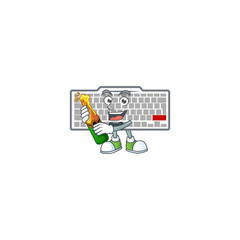 Poster - mascot cartoon design of white keyboard having a bottle of beer