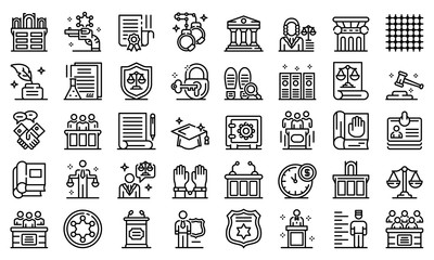 Wall Mural - Prosecutor icons set. Outline set of prosecutor vector icons for web design isolated on white background