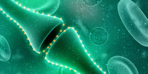 Wall Mural - synapse and neuron cells sending electrical chemical signals. 3d rendering