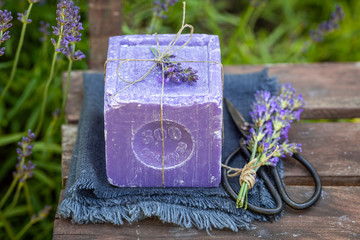 Wall Mural - Aromatic and ecological cube lavender soap made of fresh ingredients