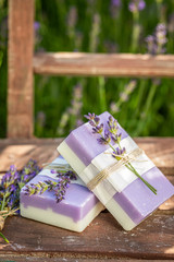 Wall Mural - Cubes of lavender soap made of fresh ingredients