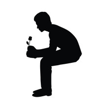Young Man With Flower In Hand Silhouette Vector