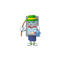 Sticker - A mascot design of Fishing POS machine with 3 fishes