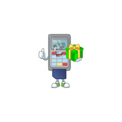 Poster - Cute POS machine character holding a gift box