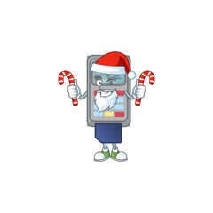 Sticker - cartoon mascot style of POS machine in Santa costume with candy