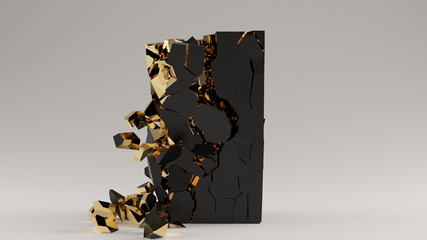 Wall Mural - Gold and Black Cracked Geometric Shape 3d illustration 3d rendering