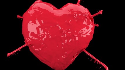 Wall Mural - slow motion close up transform red heart liquid water. 3d animation with alpha matte. selective focu