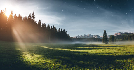 Wall Mural - misty summer night in the durmitor national park. location montenegro, europe.