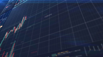 Aufkleber - Stock Market Trading, Forex, Crypto Currency with technical price graph indicators and data numbers mock up screenshot for trading financial and investment concept