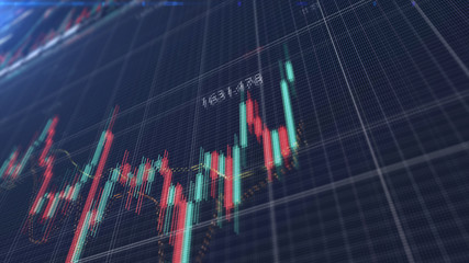 Aufkleber - Stock Market Trading, Forex, Crypto Currency with technical price graph indicators and data numbers mock up screenshot for trading financial and investment concept
