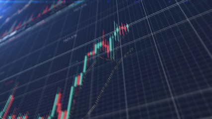 Aufkleber - Stock Market Trading, Forex, Crypto Currency with technical price graph indicators and data numbers mock up screenshot for trading financial and investment concept