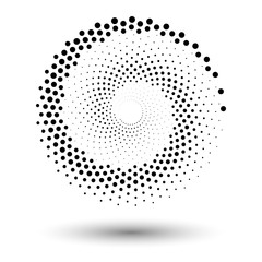 Spiral dots backdrop. Halftone shapes, abstract logo emblem or design element for any project