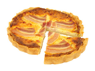 Wall Mural - Maple bacon and cheddar cheese quiche isolated on a white background