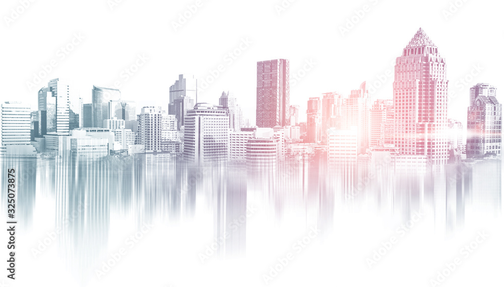 Abstract city building skyline metropolitan area in contemporary color style and futuristic effects. Real estate and property development. Innovative architecture and engineering concept. - obrazy, fototapety, plakaty 