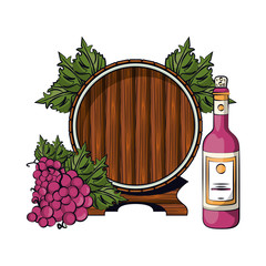 Poster - wine bottle drink with grapes and barrel