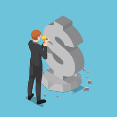 Poster - Isometric businessman carving dollar sign from rock