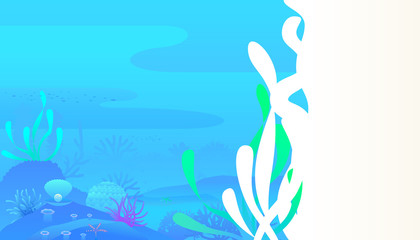 Wall Mural - Underwater world scene of coral reefs and sea life in the deep blue ocean . Vector illustration