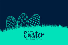 Decorative Eggs In Grass For Easter Festival