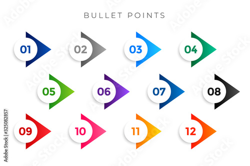 Fotografía stylish arrow bullet points numbers from one to twelve