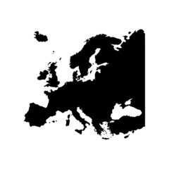 Wall Mural - europe map vector, isolated on white background. black map template, flat earth. simplified, general