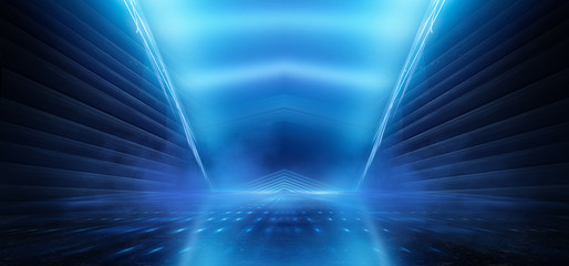 Wall Mural - dark background with lines and spotlights, neon light, night view. abstract blue background.
