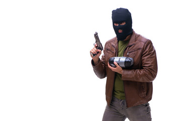 Robber wearing balaclava isolated on white background